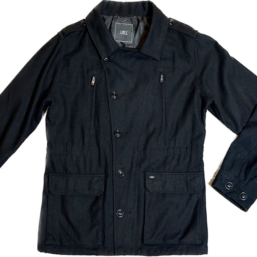 Men's OBEY Propaganda Wool Peacoat | Black | Size - L